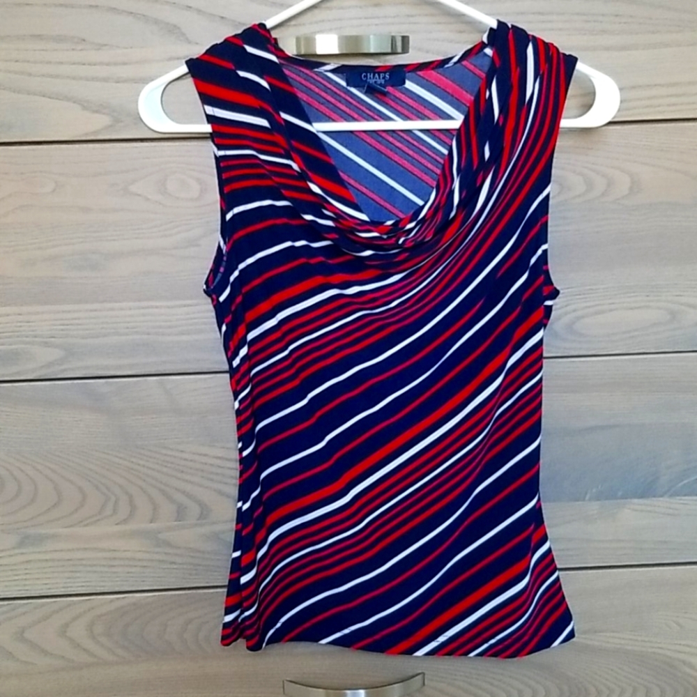 Sleeveless Cowl Neck Red White Blue Patriotic Top